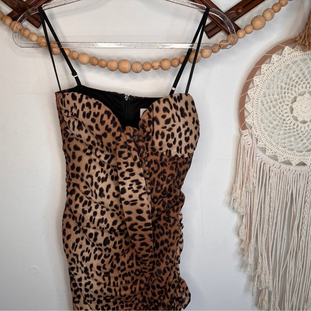 Tiger mist Leopard Print Ruched Slip Dress - Tan & Black - Picture 4 of 5
